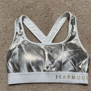 Under Armour Metallic Gold and White foil Sports Bra